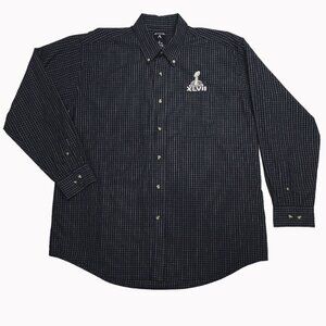 NFL Super Bowl XLVII ANTIGUA Esteem Dress Shirt Men's‎ XL Navy Check Button Down
